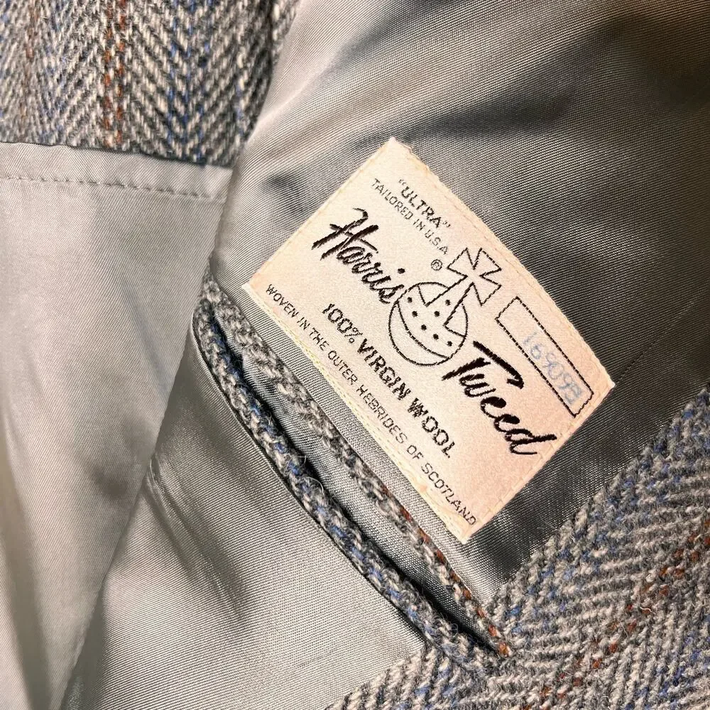 Vintage Harris Tweed Sport Coat Jacket Size 42R Wool 2 Button Blazer Classic